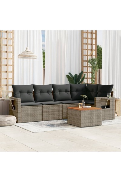 vidaxl Set mobilier gradina cu perne, 6 piese, gri, poliratan