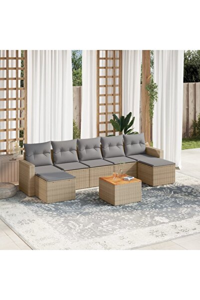 vidaxl Set canapele de gradina, 8 piese, cu perne, bej, poliratan