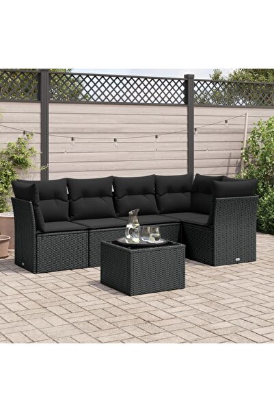 vidaxl Set mobilier de gradina cu perne, 6 piese, negru, poliratan