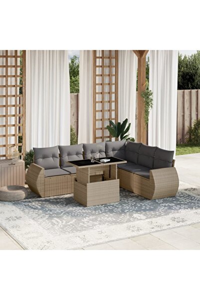 vidaxl Set canapele de gradina, 7 piese, cu perne, bej, poliratan