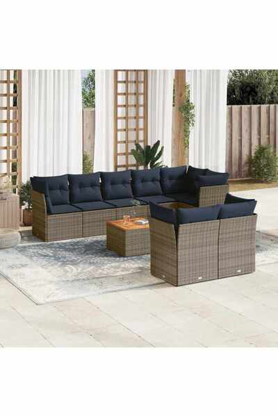 vidaxl Set canapele de gradina cu perne, 9 piese, gri, poliratan