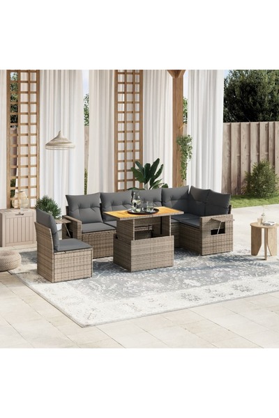 vidaxl Set canapele de gradina, 7 piese, cu perne, gri, poliratan