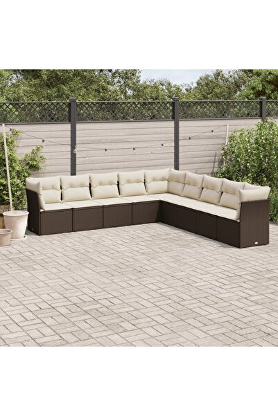 vidaxl Set canapele de gradina cu perne, 9 piese, maro, poliratan