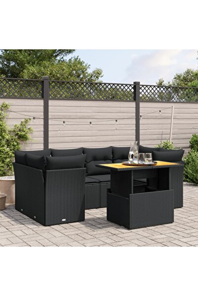 vidaxl Set canapele de gradina cu perne, 7 piese, negru, poliratan