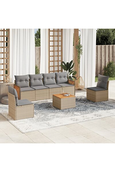 vidaxl Set canapele de gradina, 7 piese, cu perne, bej, poliratan
