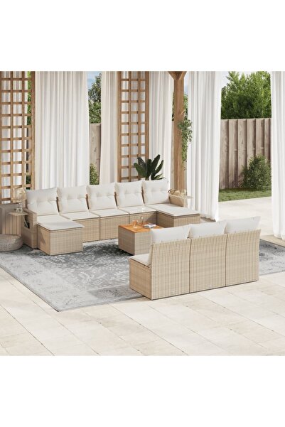 vidaxl Set canapele de gradina cu perne, 11 piese, bej, poliratan