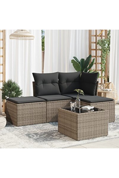 vidaxl Set canapea de gradina cu perne, 5 piese, gri, poliratan