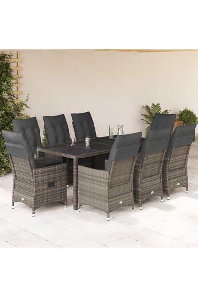 vidaxl Set mobilier gradina cu perne, 9 piese, gri, poliratan