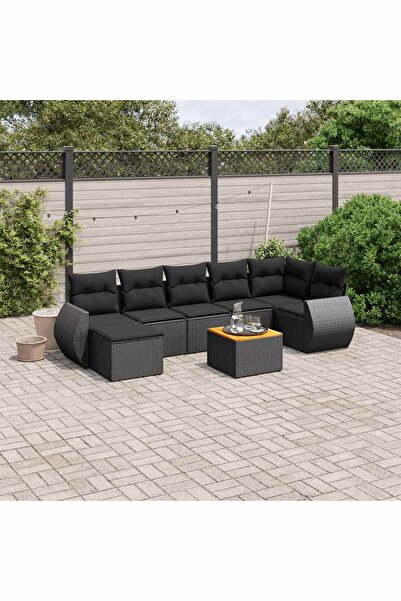 vidaxl Set mobilier de gradina cu perne, 8 piese, negru, poliratan