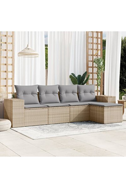 vidaxl Set canapele de gradina cu perne, 5 piese, bej, poliratan