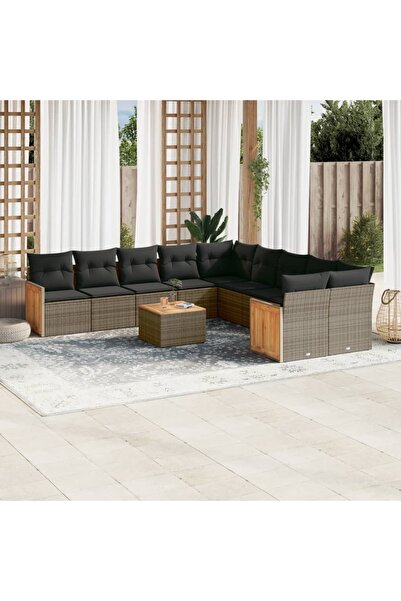vidaxl Set canapele de gradina cu perne, 11 piese, gri, poliratan
