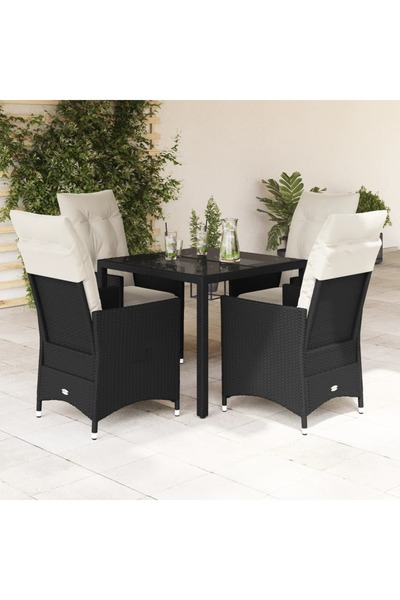vidaxl Set mobilier de gradina cu perne, 5 piese, negru, poliratan