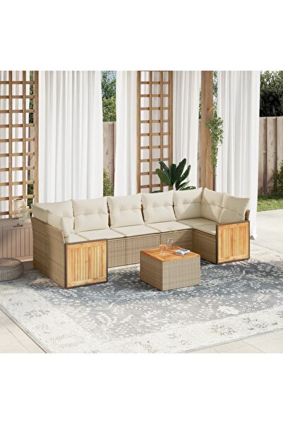 vidaxl Set canapele de gradina, 8 piese, cu perne, bej, poliratan