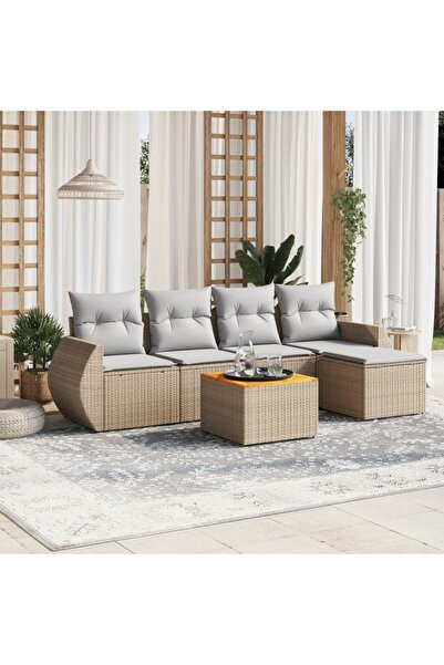 vidaxl Set canapele de gradina cu perne, 6 piese, bej, poliratan