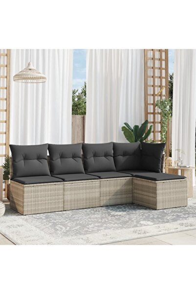 vidaxl Set canapele de gradina cu perne, 5 piese gri deschis poliratan
