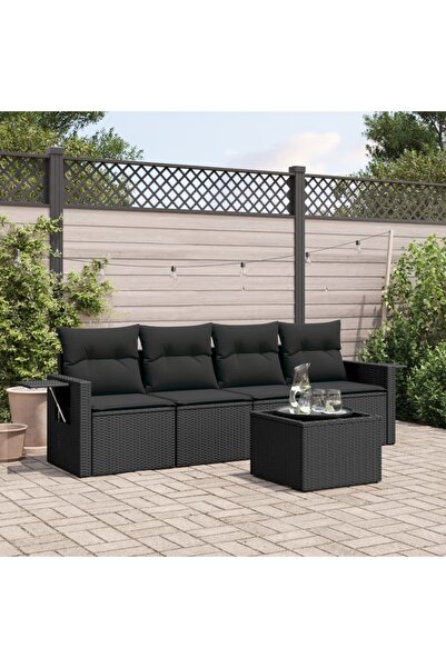 vidaxl Set mobilier de gradina cu perne, 5 piese, negru, poliratan