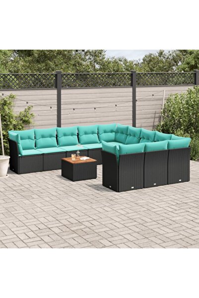 vidaxl Set mobilier de gradina cu perne, 12 piese, negru, poliratan