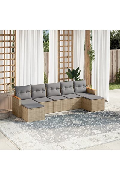 vidaxl Set canapele de gradina, 7 piese, cu perne, bej, poliratan