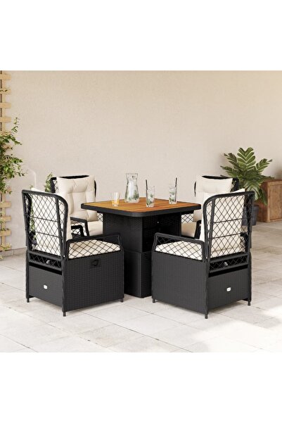 vidaxl Set mobilier de gradina cu perne, 5 piese, negru, poliratan