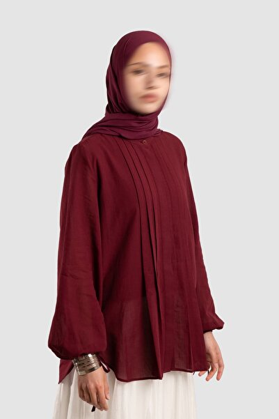 Emare Ribbed Detailed Cotton Voile Shirt Burgundy