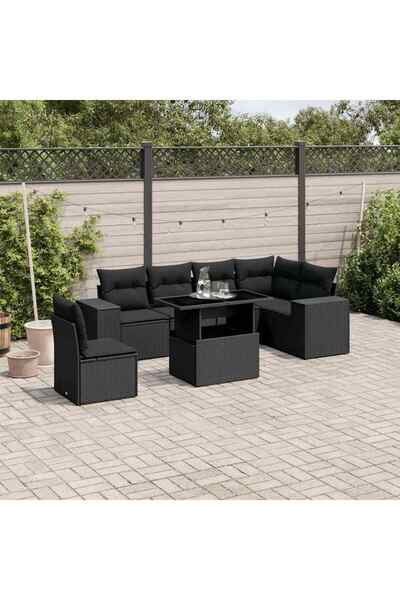 vidaxl Set canapele de gradina cu perne, 7 piese, negru, poliratan