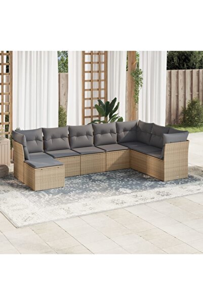 vidaxl Set canapele de gradina, 8 piese, cu perne, bej, poliratan