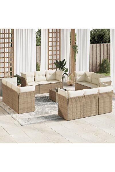 vidaxl Set canapele de gradina, 13 piese, cu perne, bej, poliratan
