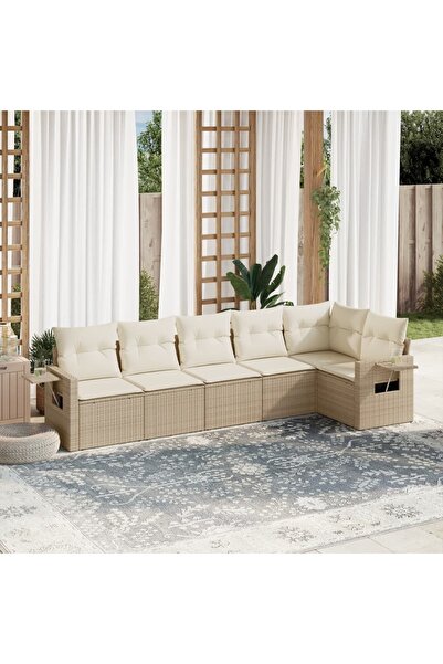vidaxl Set canapele de gradina cu perne, 6 piese, bej, poliratan