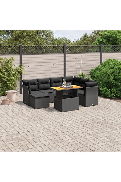 vidaxl Set mobilier de gradina cu perne, 8 piese, negru, poliratan