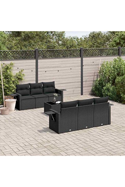 vidaxl Set canapele de gradina cu perne, 7 piese, negru, poliratan