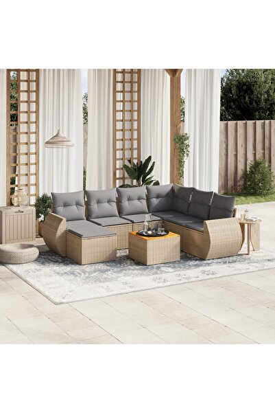 vidaxl Set canapele de gradina, 8 piese, cu perne, bej, poliratan