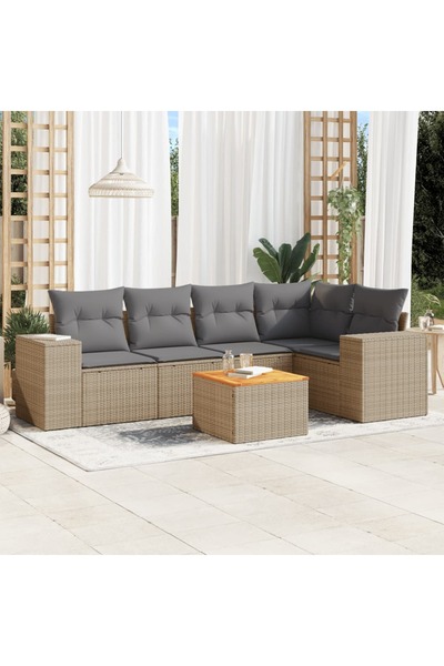 vidaxl Set canapele de gradina cu perne, 6 piese, bej, poliratan