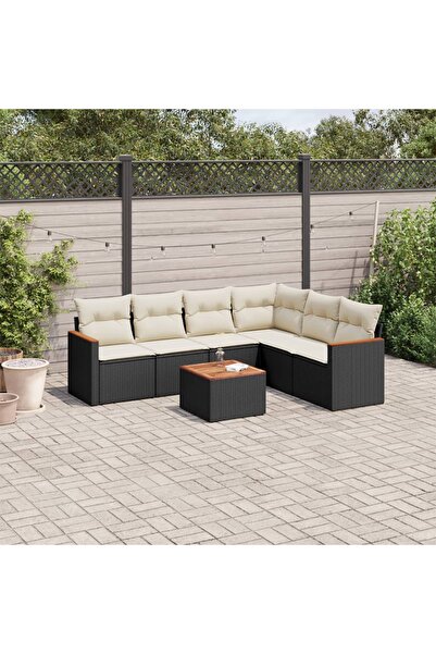 vidaxl Set canapele de gradina cu perne, 7 piese, negru, poliratan