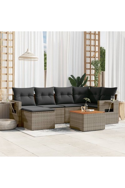 vidaxl Set canapele de gradina, 7 piese, cu perne, gri, poliratan