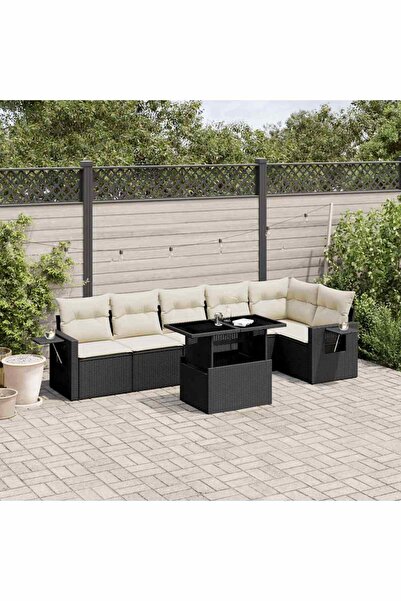vidaxl Set canapele de gradina cu perne, 7 piese, negru, poliratan