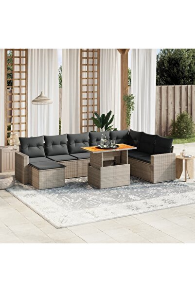 vidaxl Set canapele de gradina, 9 piese, cu perne, gri, poliratan