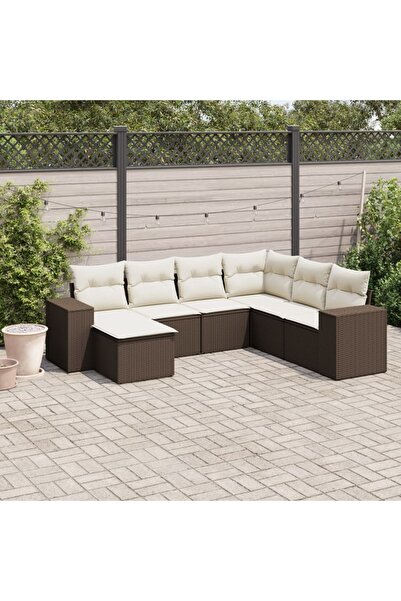 vidaxl Set canapele de gradina cu perne, 7 piese, maro, poliratan