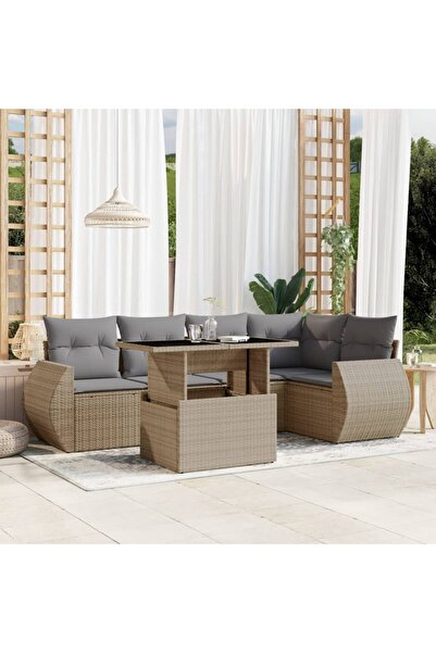 vidaxl Set canapele de gradina cu perne, 6 piese, bej, poliratan