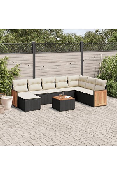 vidaxl Set mobilier de gradina cu perne, 9 piese, negru, poliratan