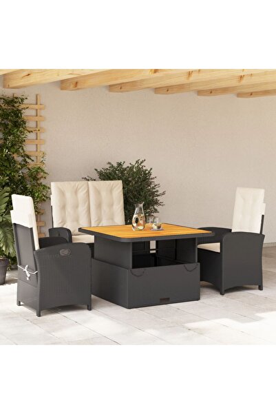 vidaxl Set mobilier de gradina cu perne, 4 piese, negru, poliratan