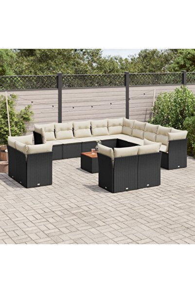 vidaxl Set mobilier de gradina cu perne, 14 piese, negru, poliratan