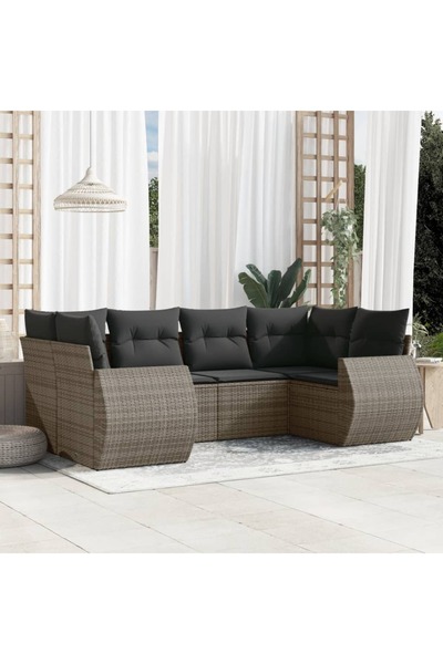 vidaxl Set mobilier gradina cu perne, 6 piese, gri, poliratan