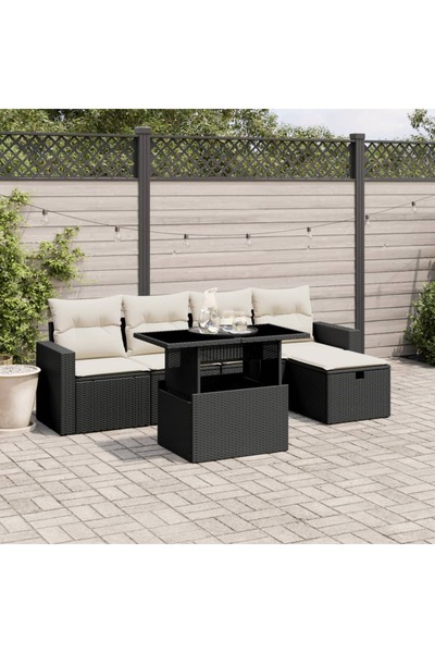 vidaxl Set mobilier de gradina cu perne, 6 piese, negru, poliratan