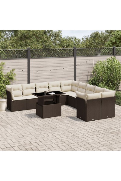 vidaxl Set canapele de gradina cu perne, 11 piese, maro, poliratan