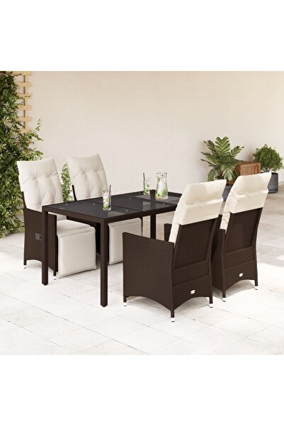 vidaxl Set bistro de gradina, 5 piese, cu perne, maro, poliratan