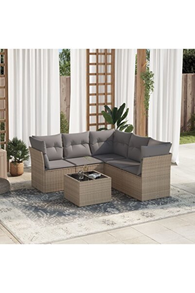 vidaxl Set canapele de gradina cu perne, 6 piese, bej, poliratan