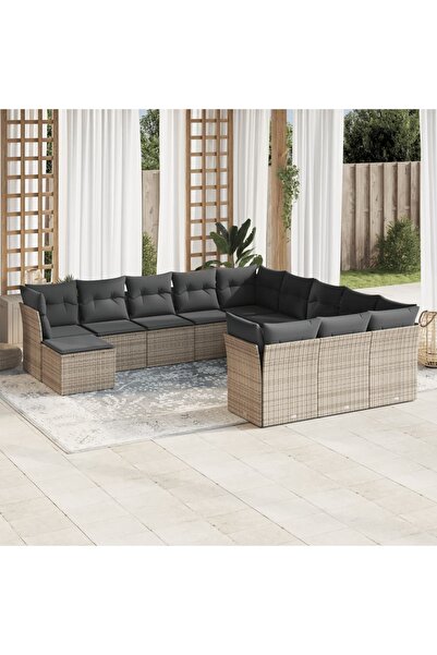 vidaxl Set canapea de gradina cu perne, 12 piese, gri, poliratan
