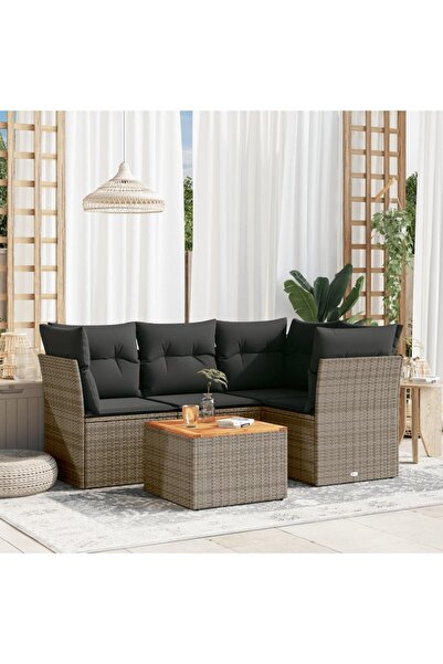 vidaxl Set canapea de gradina cu perne, 5 piese, gri, poliratan