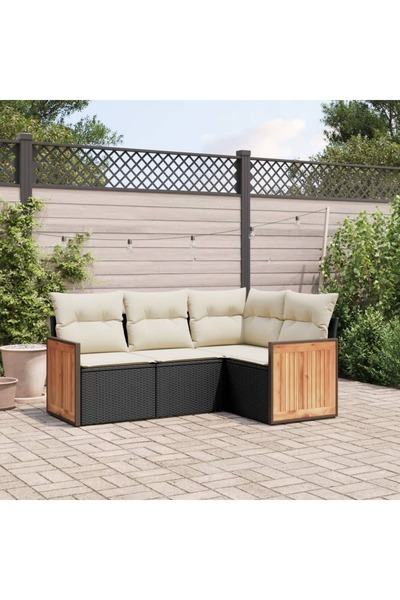 vidaxl Set mobilier de gradina cu perne, 4 piese, negru, poliratan