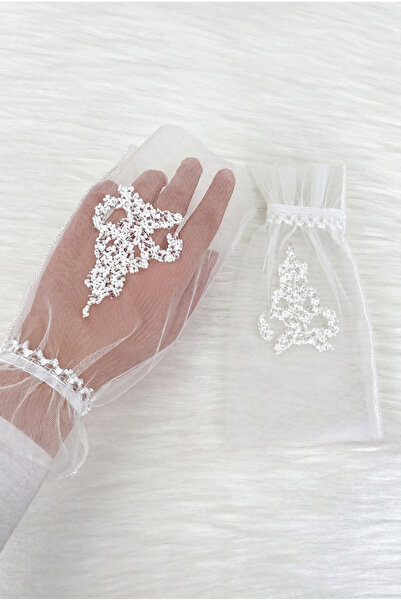ZEYMERADE White Luxury Crystal Glass Bead Bridal Gloves, Henna Night Wedding ...